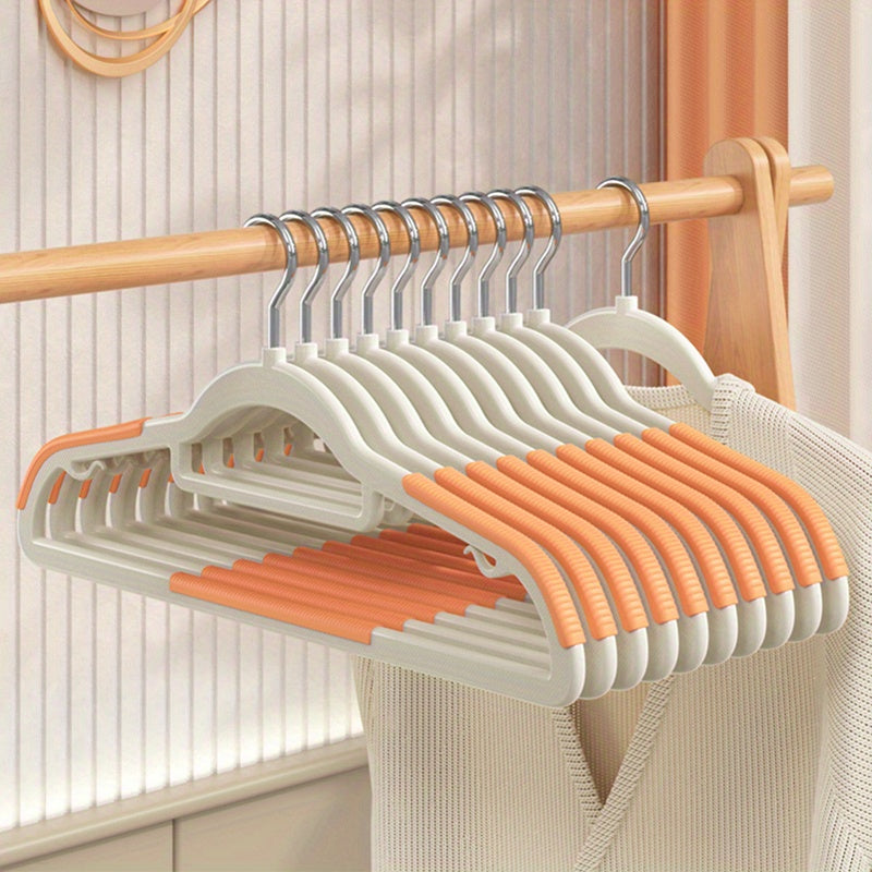 Set of 10 Strong Plastic Hangers with Grip Grooves and Corner Protection - Perfect for Keeping Your Closet Neat and Organized, Great for Air Drying Clothes