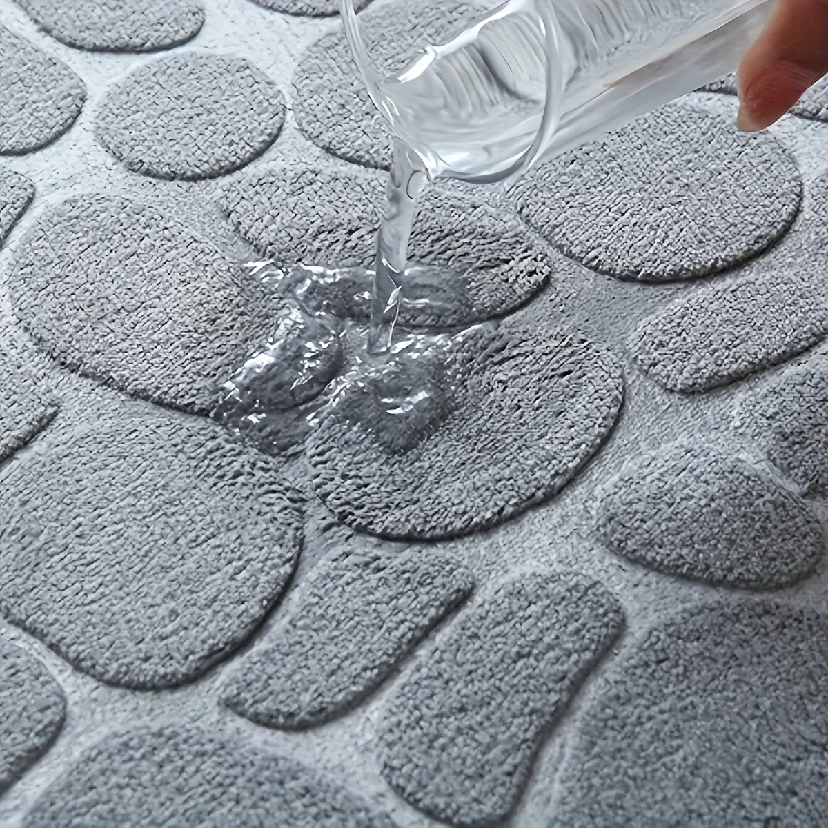 Half Round Bath Mat with Quick-Dry Absorbent Technology, Non-Slip PVC Backing, Made of Polyester with Low Pile and Machine Washable, Features Embossed Floral Design