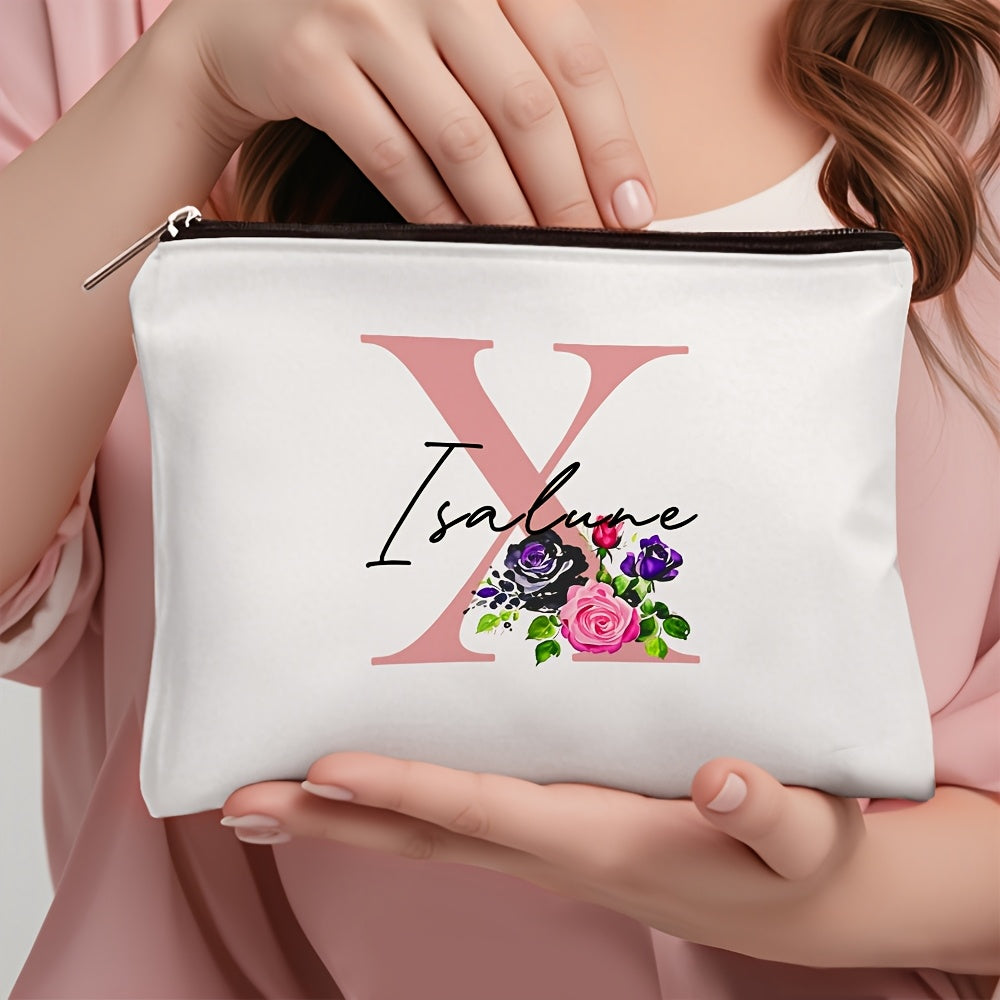 1 personalized cosmetic bag with custom name, versatile for toiletries, makeup, travel essentials, school supplies, and teacher or bachelor party gifts.