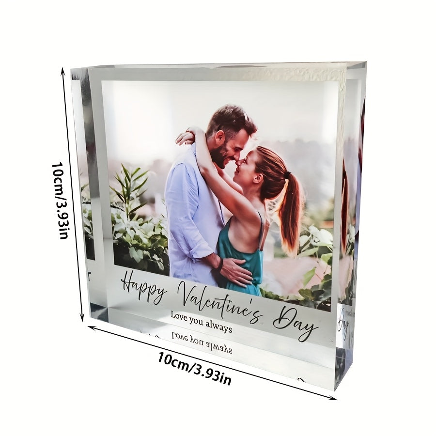 Acrylic Photo Block with Custom Engraving for Special Occasions - Perfect for Valentine's Day, Anniversaries, Birthdays, and Home Decor - Thoughtful Christmas or Valentine's Gift Idea.