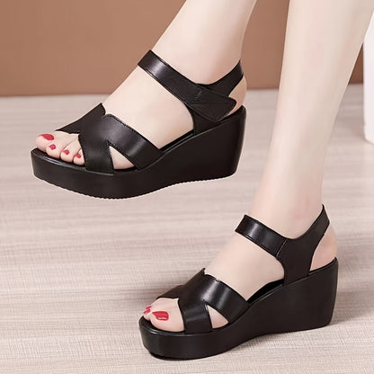 New summer wedge sandals for women with thick platform, peep-toe design, and waterproof material.