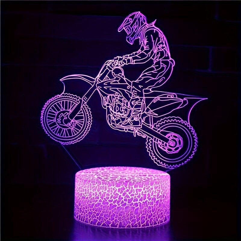 Motocross 3D night light with 16 colors, touch and remote control. Ideal gift for boys and friends.