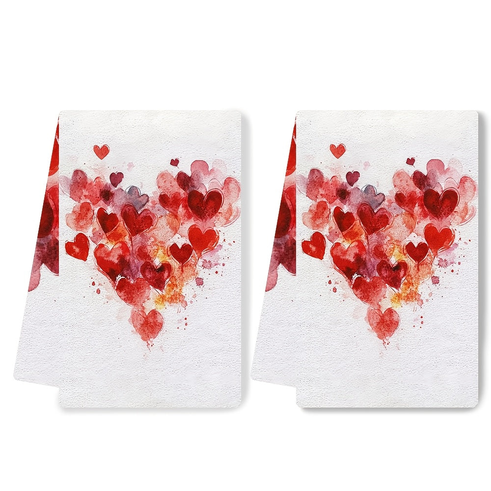 2 pieces of ultra soft kitchen towels, perfect for Valentine's Day decor. These highly absorbent dish hand towels are machine washable and measure 16x24 inches. Item number: 2KYSYS1217642