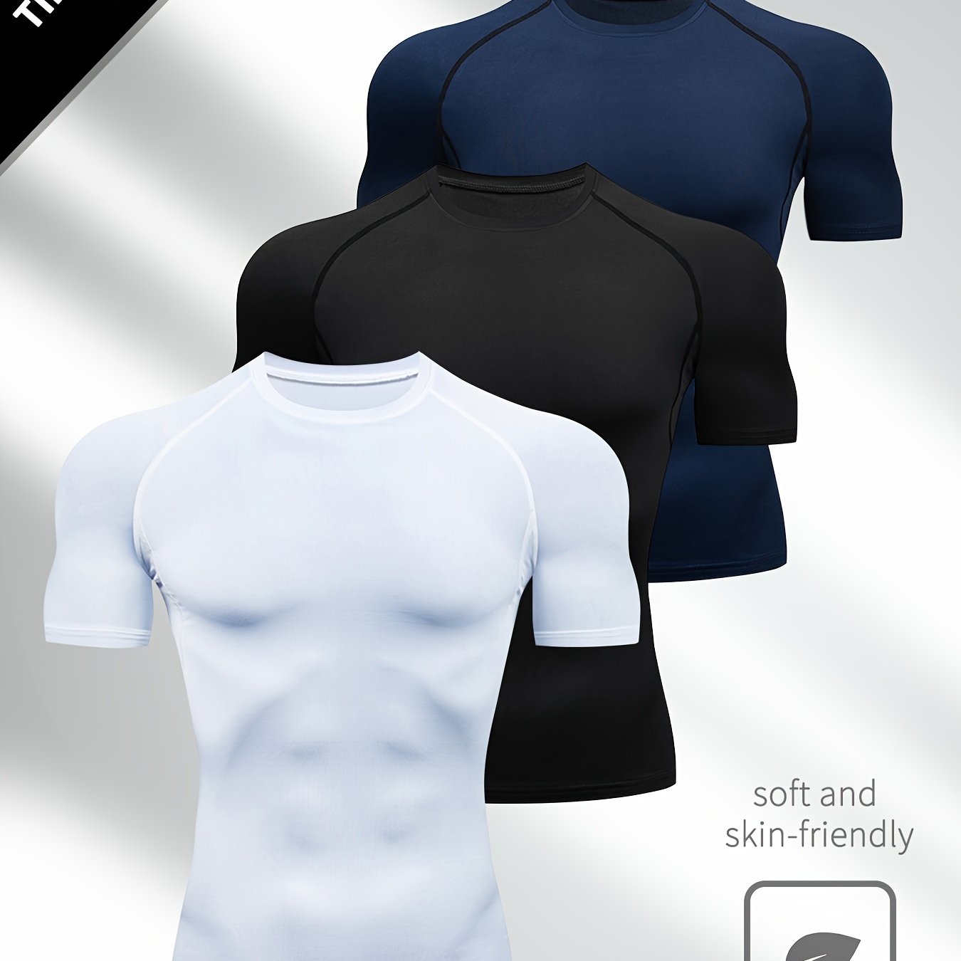 3 Men's Sports Workout Shapewear Tops: Compression and moisture-wicking for fitness activities.