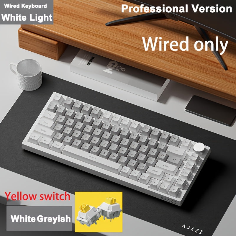 AJAZZ Wireless Mechanical Keyboard with RGB Backlight, 75% Layout, Hot-Swappable PBT Keycaps, Wireless & USB Charging for Gaming and Office Use.