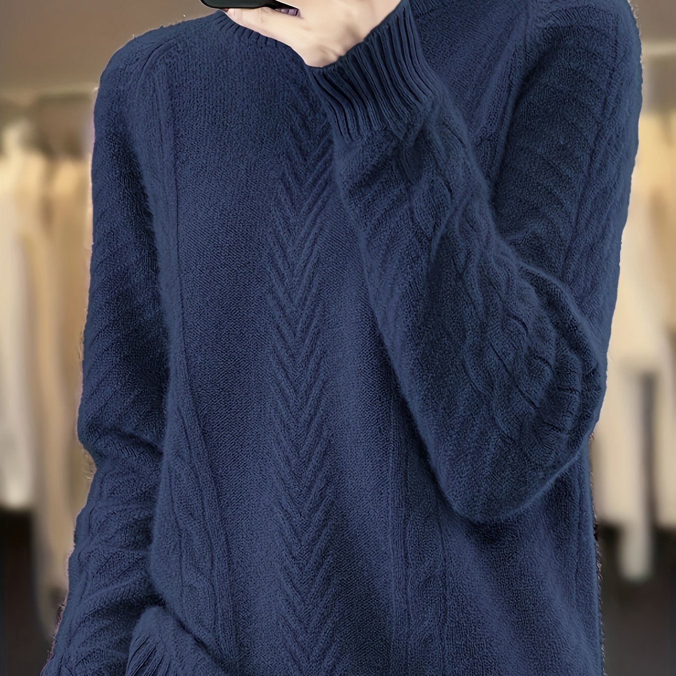 Large round neck long sleeve knitted pullover