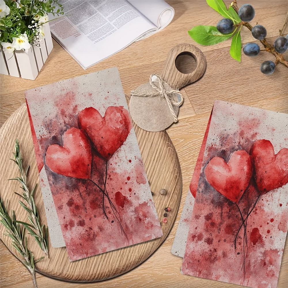 Set of 2 Valentine's Day-themed kitchen towels with a modern coastal design, made of highly absorbent polyester knit fabric. These machine washable towels measure 40.64x60.96 cm and are perfect for adding a festive touch to your holiday decor. Item