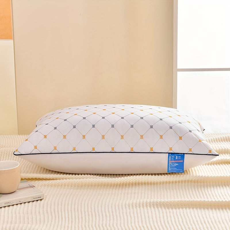 2 soft velvet pillows provide comfortable neck support for all sleep positions, with washable moisture-wicking fabric and modern blue & white geometric design, suitable for all-season