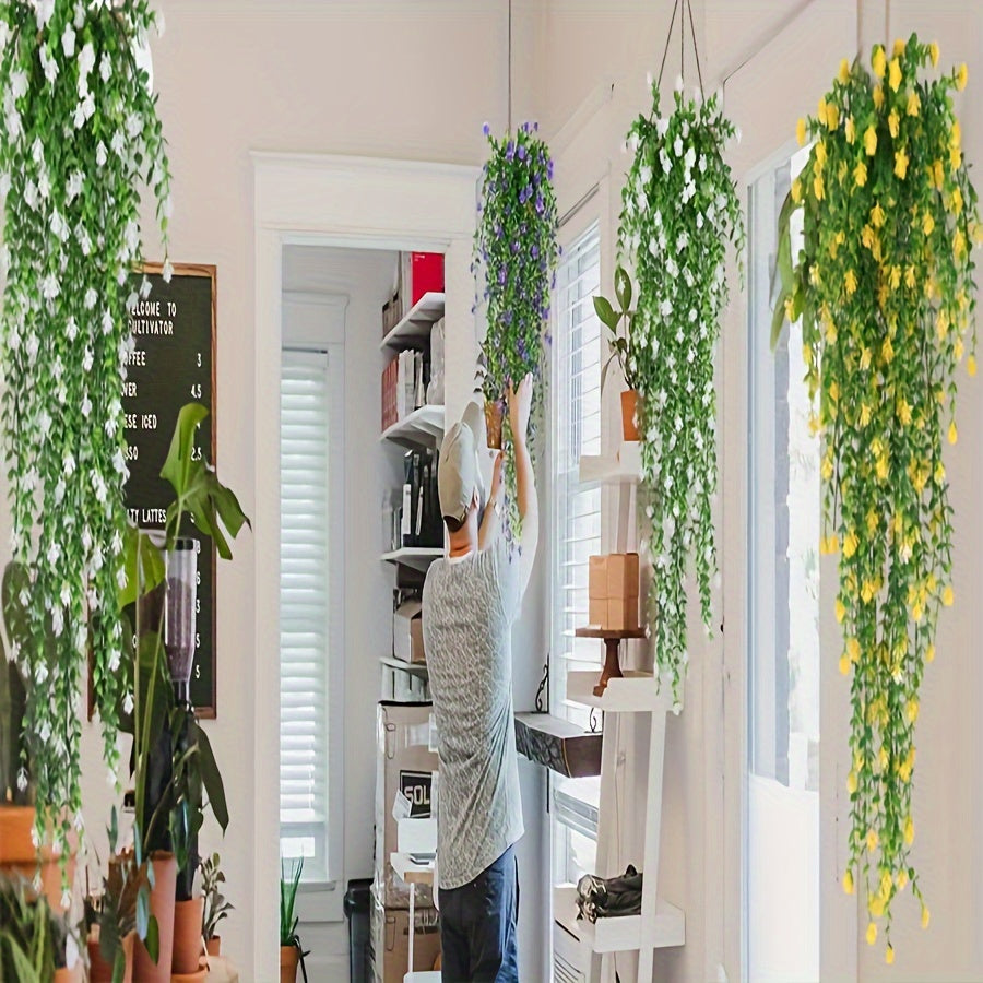 4pcs Artificial Hanging Plants with Faux Eucalyptus Leaves, UV Resistant, for Indoor and Outdoor Decor.