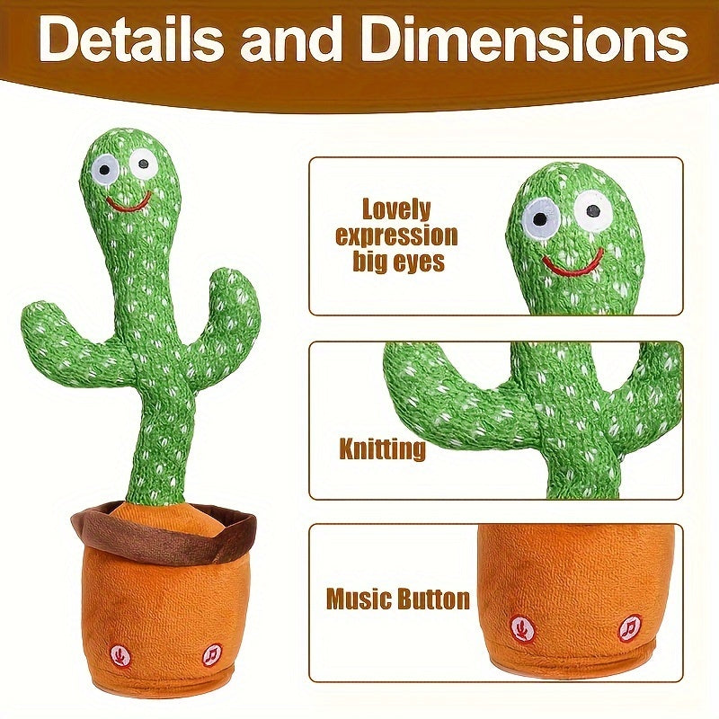 Herobaby Interactive Talking Cactus Toy for 3-6 Months, Green, LED Singing & Recording, Dance Imitation, Textured Fabric, Cute and Interactive.