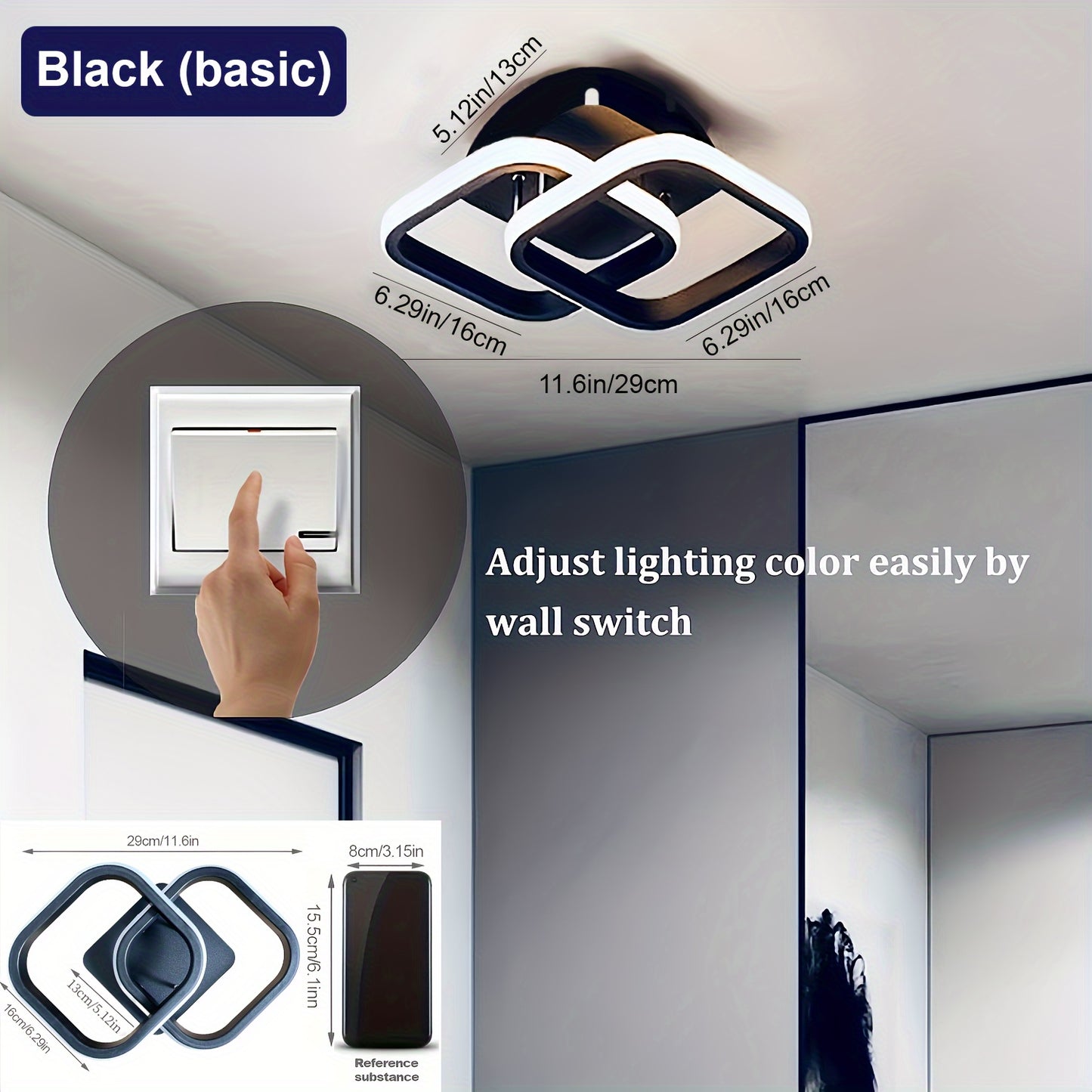 Modern LED flush mount ceiling light with adjustable color temperature, perfect for various rooms. Available in black or white.