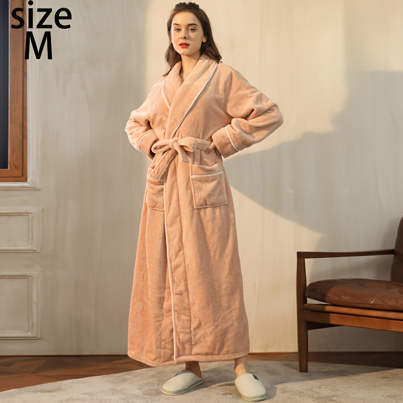 Autumn/Winter bathrobe, comfy unisex pajamas, thick large size nightgown with long sleeves and pocket, warm robe for home/bathroom.