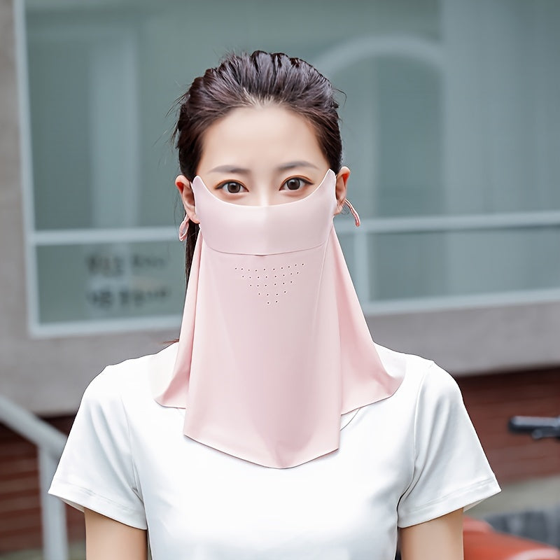 Women's Sun Protection Mask with Thin Neck Coverage, made from Ice Silk for UV Protection. Breathable design ideal for cycling and outdoor activities. Sunshade mask also functions as a Lent Mask for added protection.