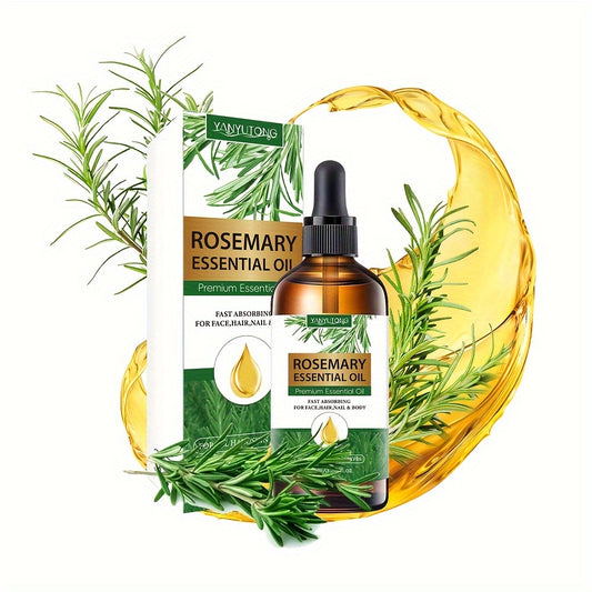 100ml Rosemary Essential Oil for haircare, moisturizing and strengthening scalp. Ideal for split ends, eyebrows, eyelashes, face, skin, and all hair types. Contains glycerin, suitable for