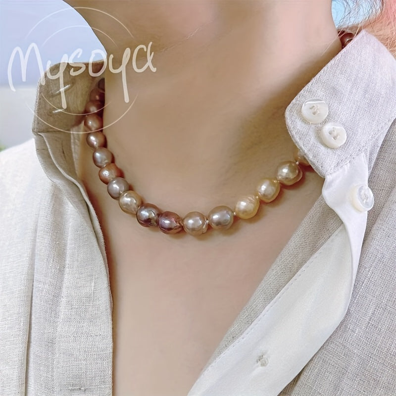 Exquisite Baroque Pearl Necklace in Purple & Pink - Handcrafted with 10-12mm Natural Freshwater Pearls and a Golden Clasp, Presented in a Gift Box - Ideal for Everyday, Special Occasions, and Celebrations such as Birthdays, Anniversaries, and Valentine's