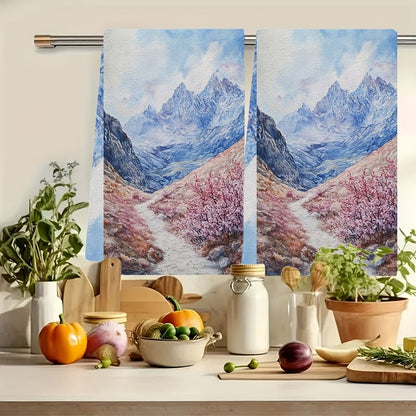 2 pieces of Ultra Soft Kitchen Towels, Featuring the Enchanting Beauty of a Blooming Mountain Pass, Highly Absorbent Dish Hand Towels for Holiday Decor, Machine Washable, Size 16x24 Inches - Model Number 2KYSYS1218410