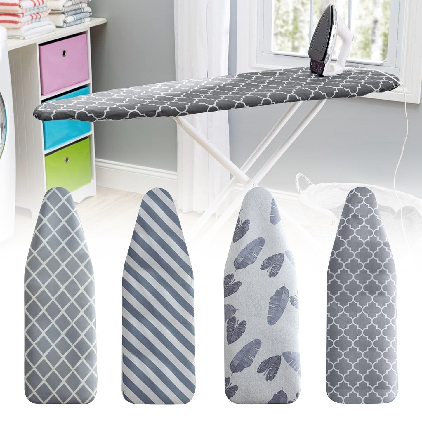 Get a stylish and durable ironing experience with our 1pc Thickened Ironing Cover. Available in various patterns, measuring 48.01x147.07 cm, this cover is easy to install with its elastic edge and drawstring strap for a perfect fit. Dust-proof and made