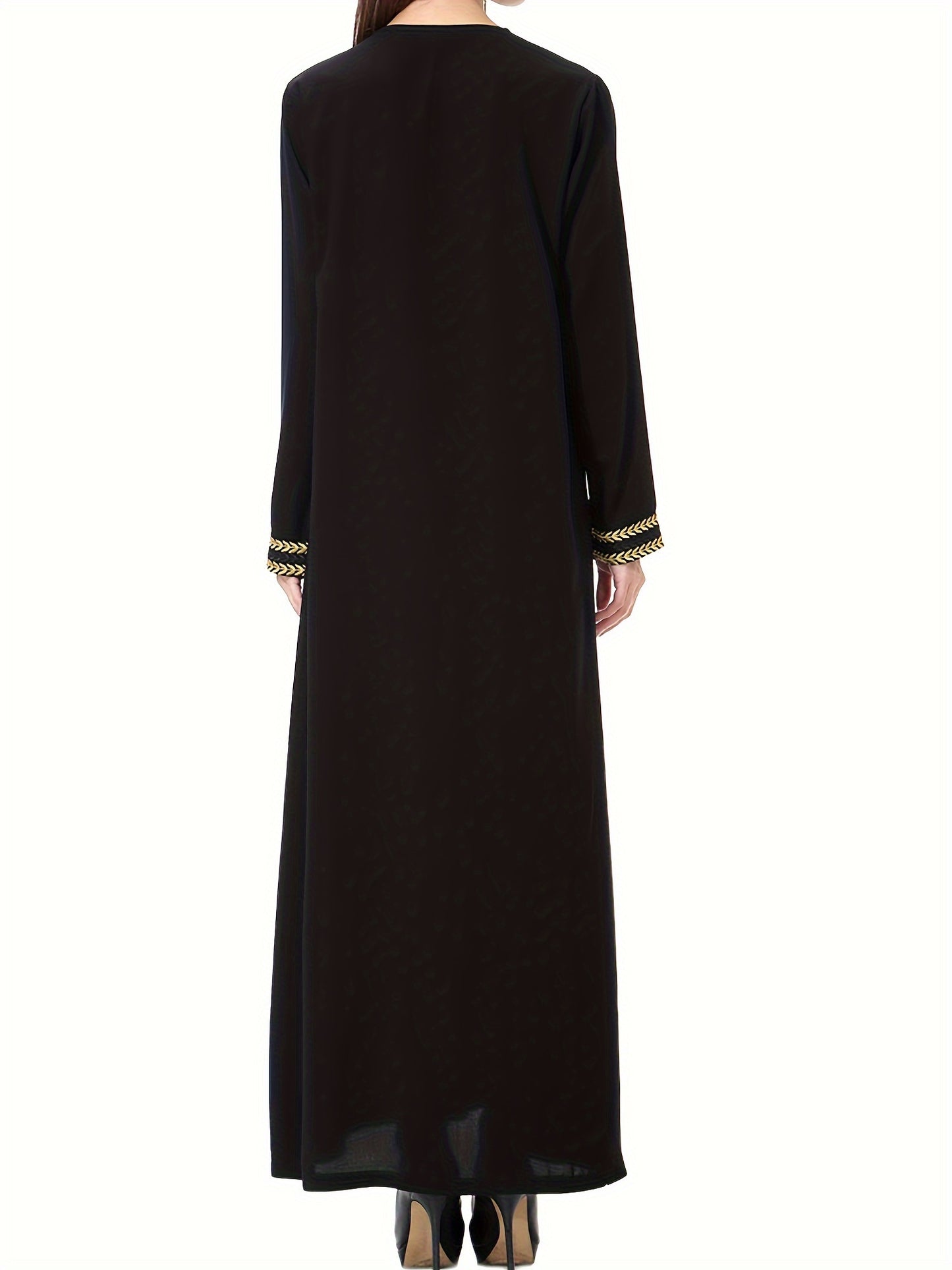 Ramadan Modest Dress with Golden Trim and Long Sleeves