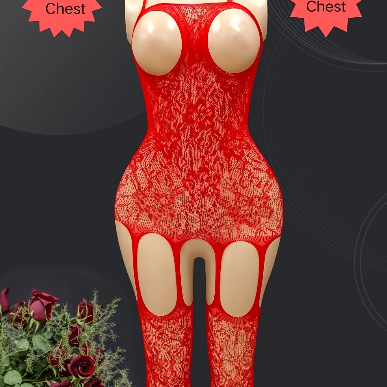 1pc sexy jacquard sheer bodysuit for women made of 95% polyamide and 5% elastane. Knit fabric, light support, no chest pad. Adult fishnet lingerie with shoulder straps and open crotch