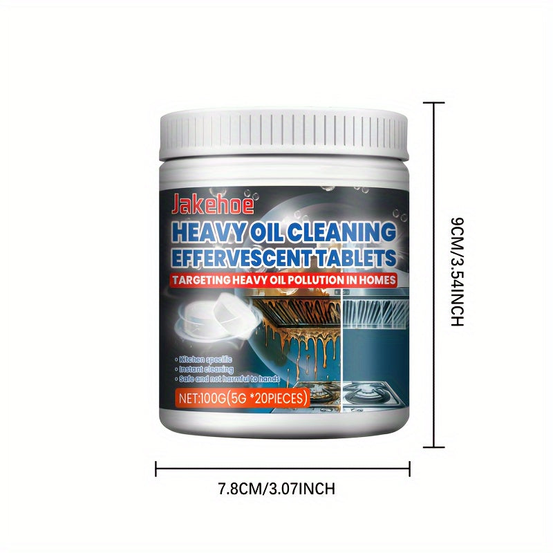 20 tablets of Kitchen Cleaning Effervescent Tablets designed to remove stubborn dirt and stains from kitchen stoves, sinks, and range hoods.