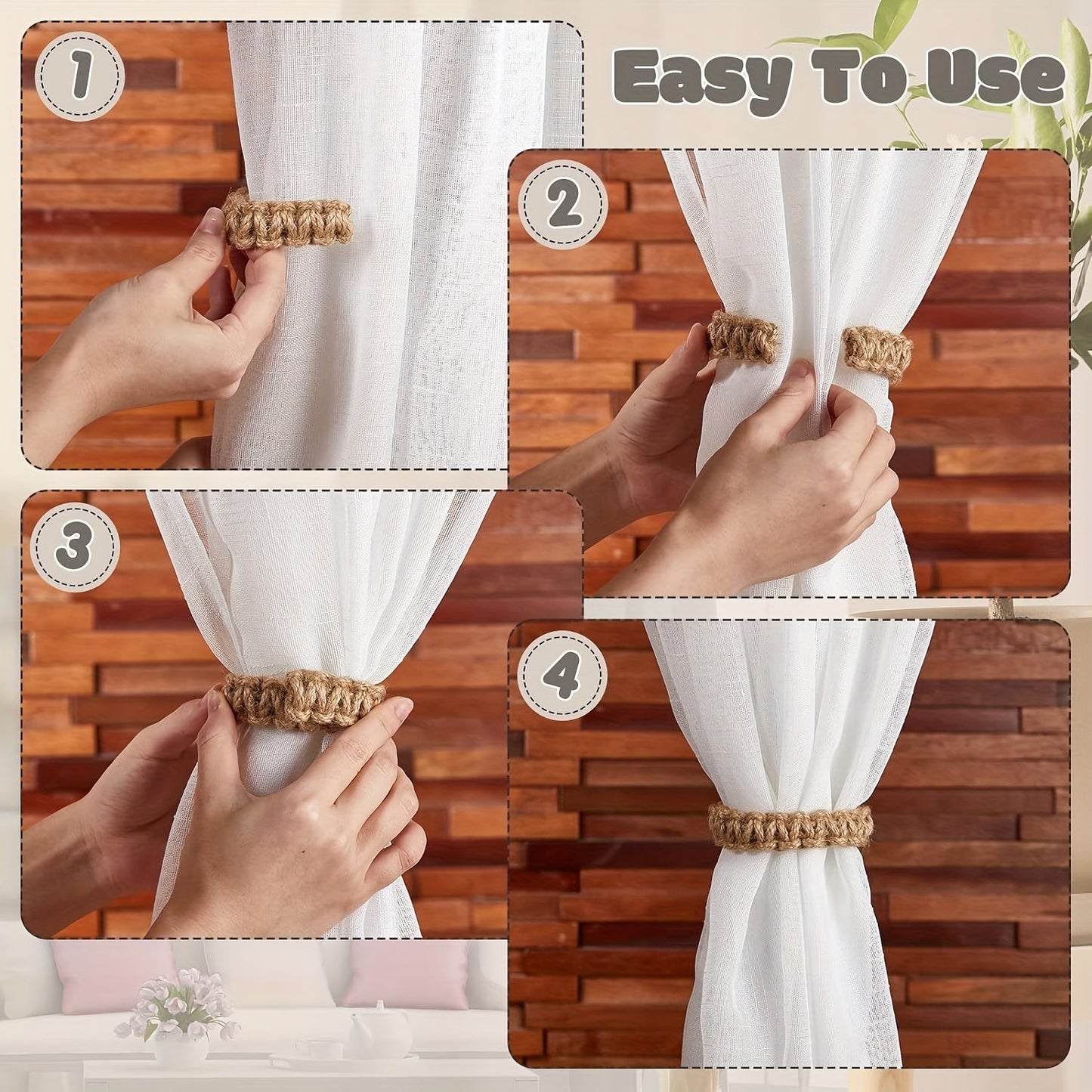 Curtain Tie Rope Braided Curtain Clip Set for Bedroom Living Room Home Decor - Includes 2pcs/4pcs Curtain Tiebacks