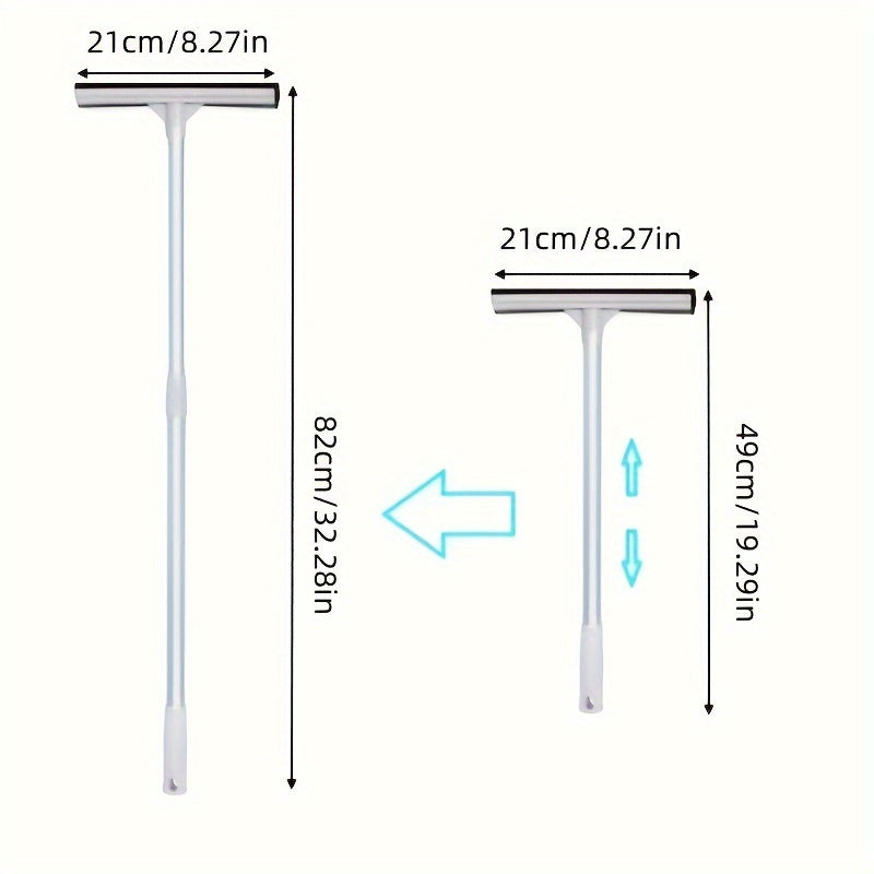 Durable plastic material dual-sided window cleaning tool that is extendable and can be used as a floor squeegee and car window brush. Perfect for cleaning living rooms, bathrooms, glass, and floors.