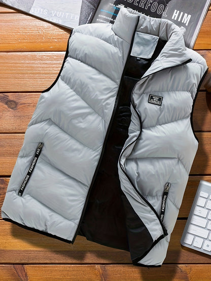 Men's Zipper Pocket Stand Collar Winter Vest