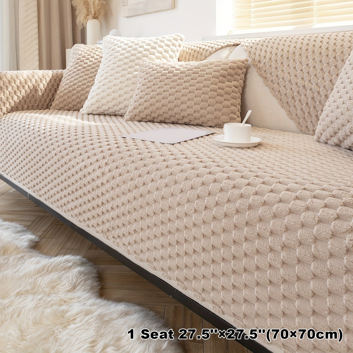 Honeycomb velvet sofa cover, pet-friendly furniture protector for all rooms.