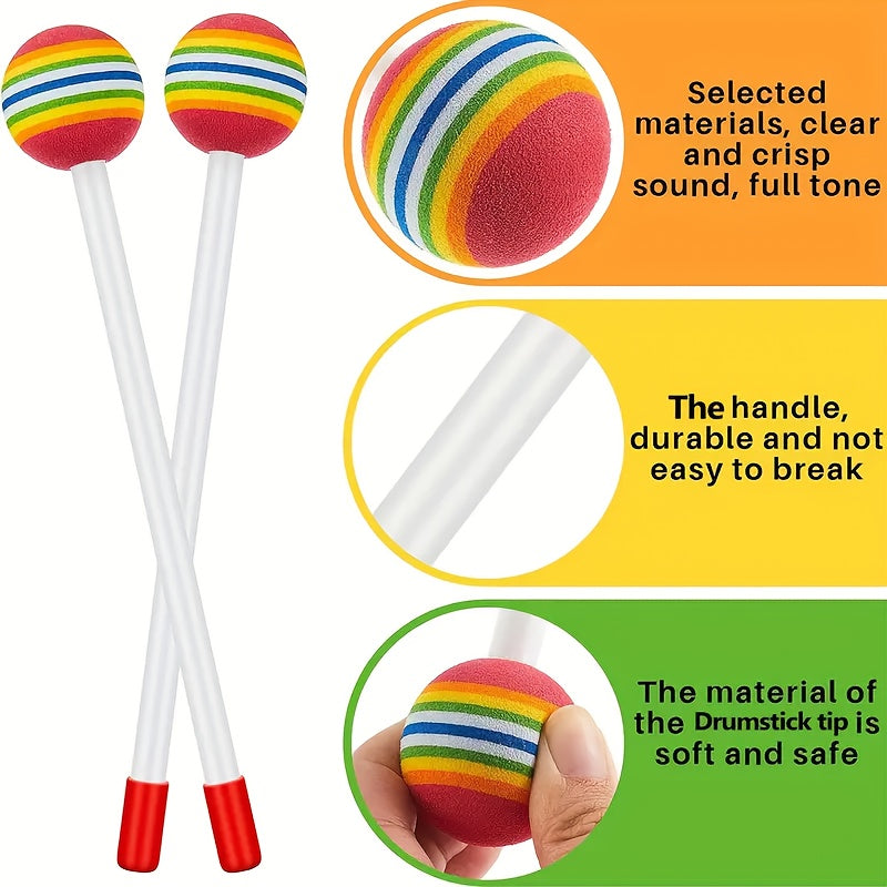 Two Rainbow Ball Drum Mallets for Music Enthusiasts (Drum Not Included)