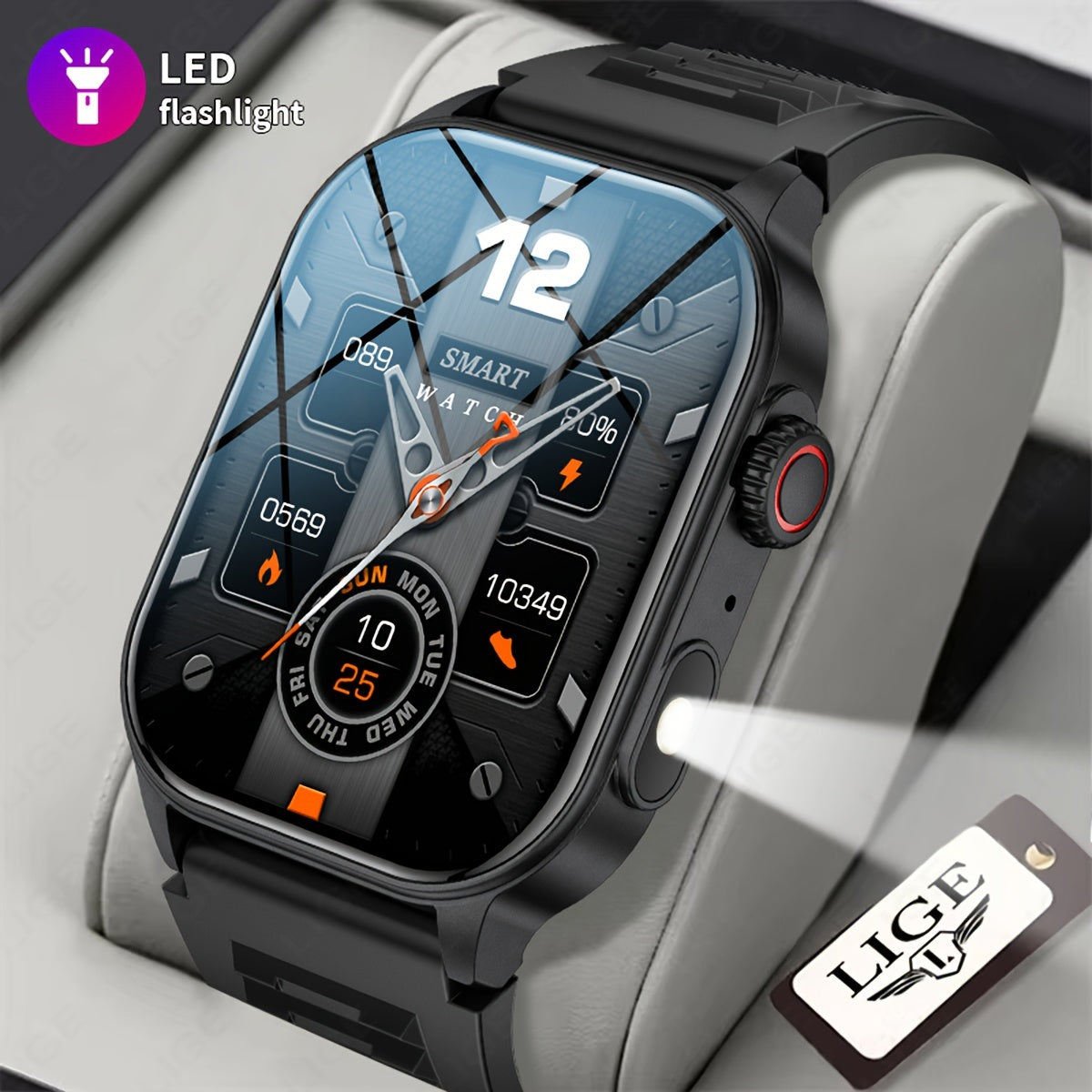 LIGE Smartwatch with 5.2 Wireless, 2.01in Screen, 370mAh Battery, Step Counting, Voice Assistant, Weather Forecast, Reminder, Remote Control, Photo Taking, Light, Sleep Monitoring.