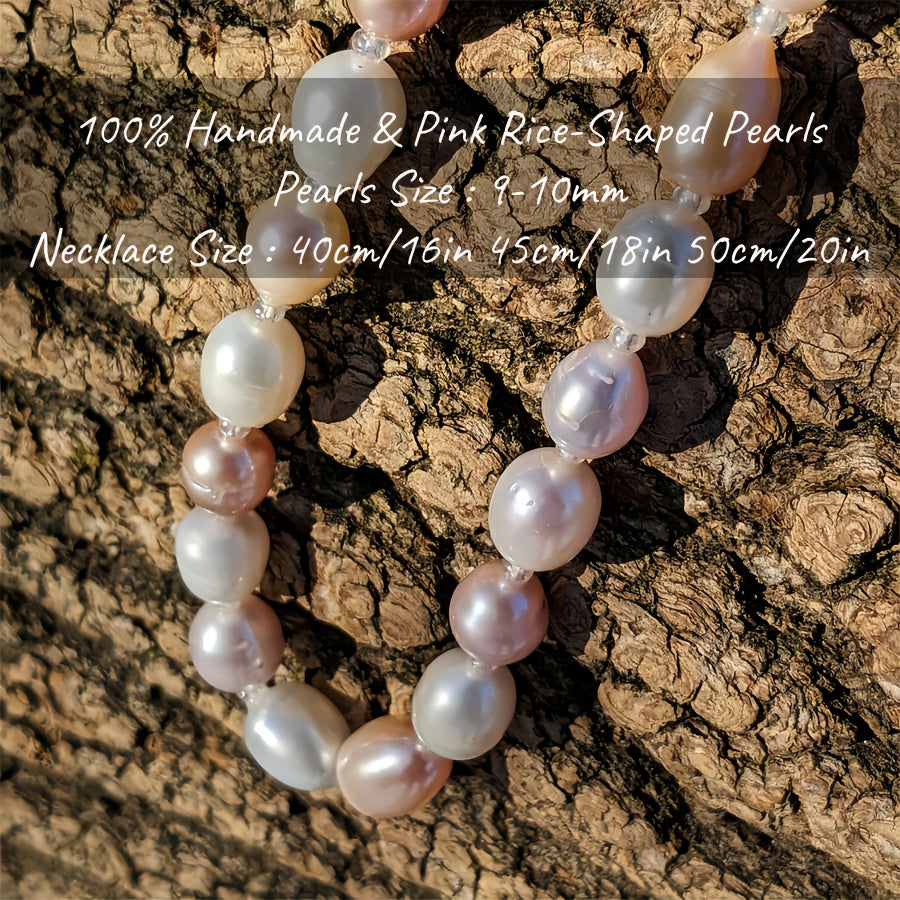 This elegant vintage-style necklace features handcrafted natural freshwater pearls, with a beautiful combination of 9-10mm white and pink baroque pearls. It comes in a gift box, making it a perfect accessory for daily wear, parties, birthdays