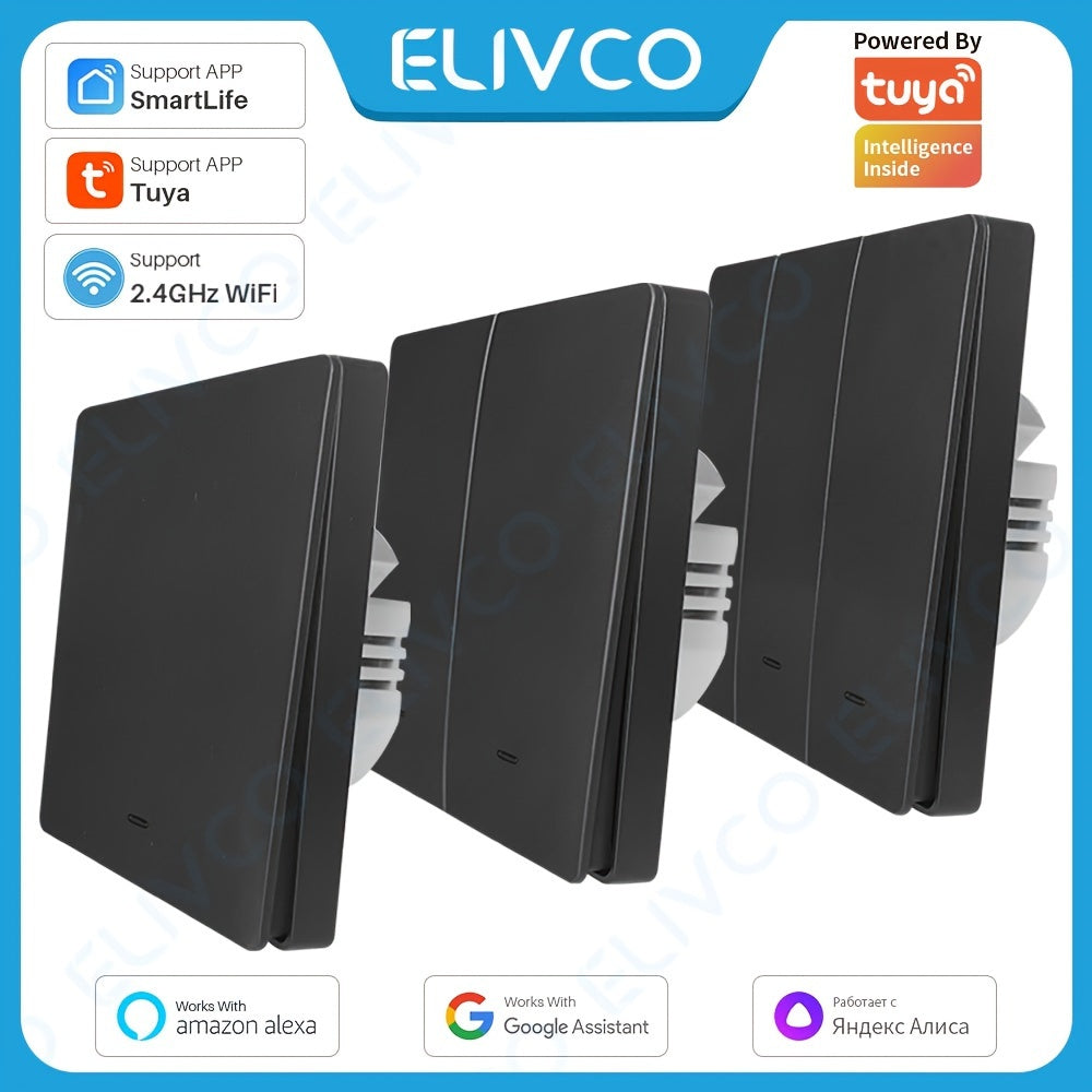 Elivco Smart Switch is Tuya Wi-Fi enabled, non-waterproof, flush mount device that is app controlled and voice compatible with Alexa and Google Home. It is designed for home automation and