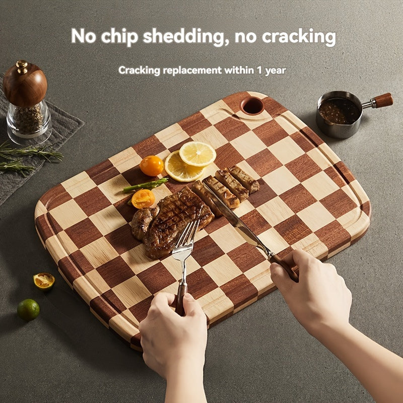 Checkered Pattern Walnut Wood Cutting Board - Versatile Chopping Block for Meat, Cheese, Bread, Veggies, and Fruits - Great for Home and Dorm Cooking, Essential Kitchen Tool, Ideal Holiday/Winter Present, Solid Wooden Chopping Block, Cold-Resistant