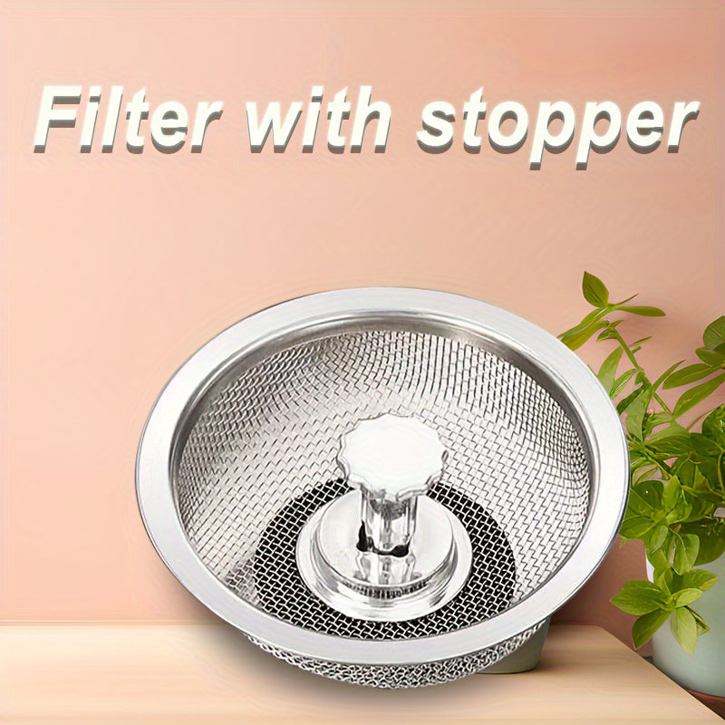 Stainless steel sink strainer with stopper, metal filter basket for food scraps, upgraded colander set, dishwasher safe.