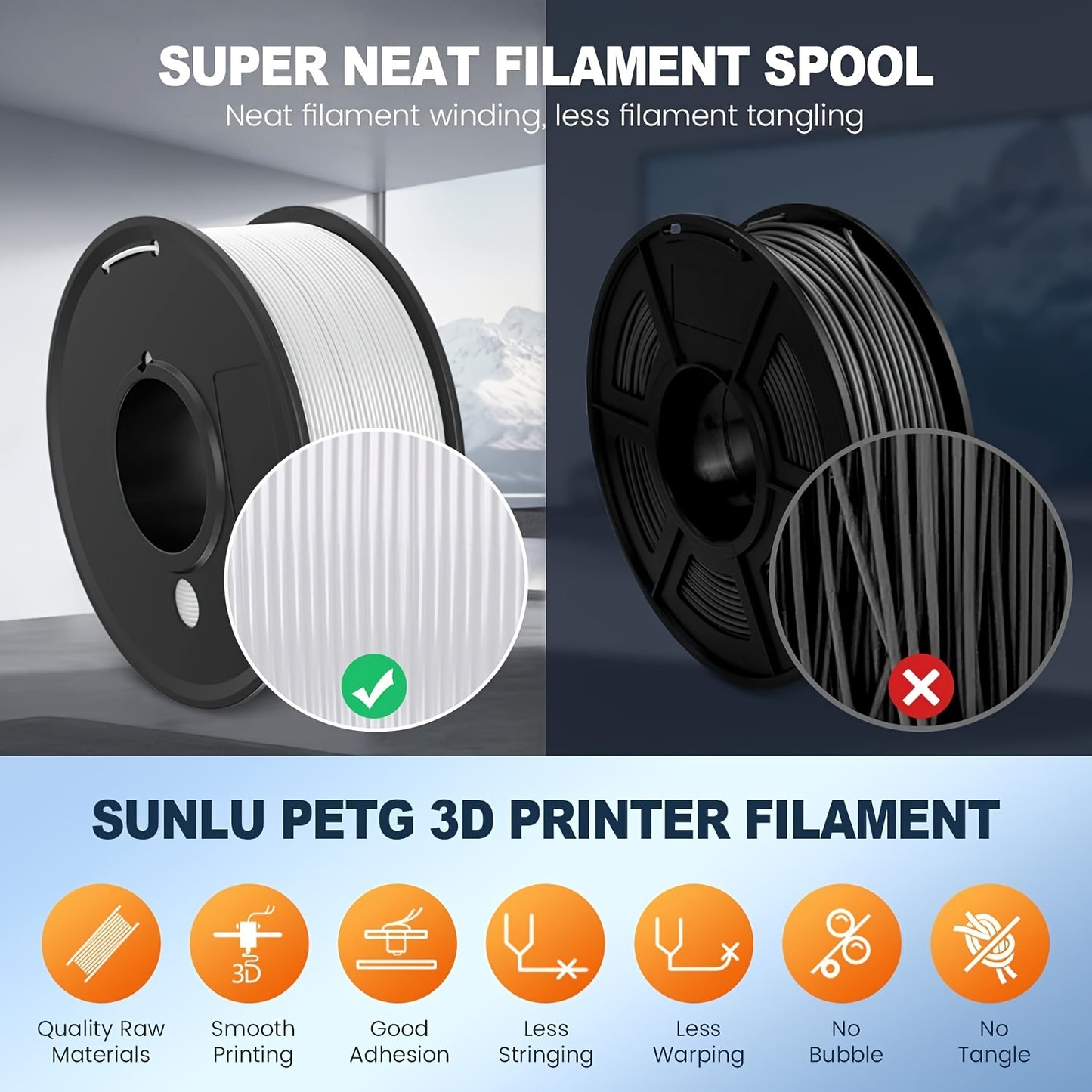 SUNLU PETG 3D Printer Filament Set, 1.75mm, 2kg Total (0.25kg Each), Vacuum Sealed, 8 Pack Multi-Color, Good Adhesion, Less Warping, Smooth Print Material