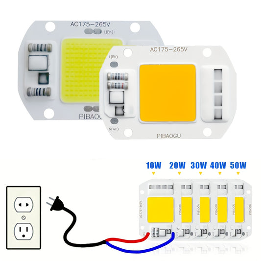 1pc PIBAOGU COB LED Chip, 10W-50W AC189-265V, Indoor Floodlight Spotlight Lamp Beads, Driverless, DIY Lighting Fixture