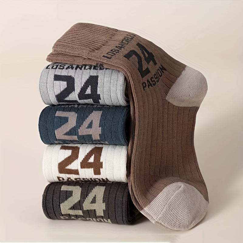 5 Boys' Crew Socks - Polyester Blend with Geometric Patterns, Breathable and Comfortable for All Seasons