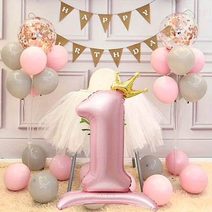 42" Pink Crown Number Balloon ideal for birthdays, anniversaries, and adult celebrations. Made of durable aluminum foil for standing decoration.