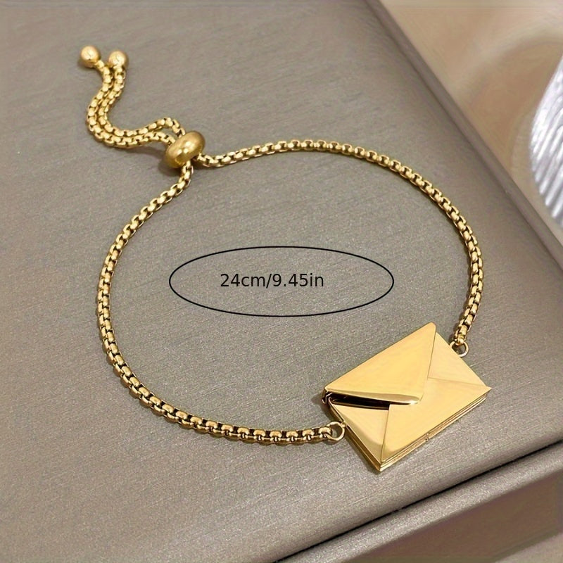 New Envelope Pendant Bracelet can be opened with a love letter inside. This 18K Golden Plated Stainless Steel Bracelet is a perfect surprise gift for loved ones on Valentine's Day.