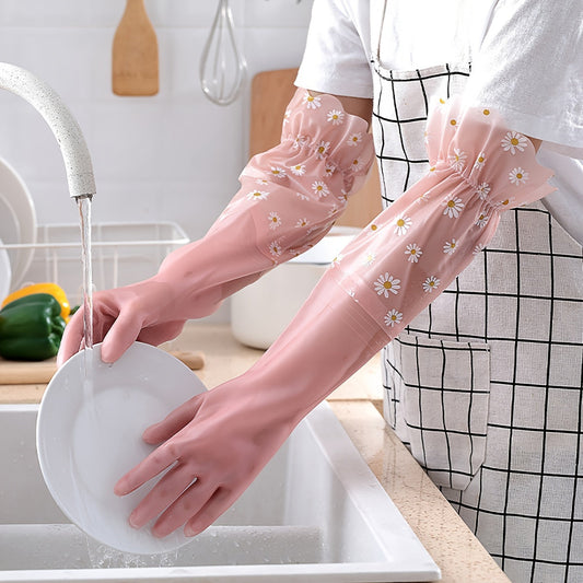 Get a pair of durable Extended Silicone Gloves - Waterproof and Latex-Free for use in the Kitchen, Bathroom, and Toilet. These Lead-Free Household Cleaning Supplies are perfect for all your cleaning needs.