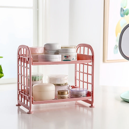 Small 2-Tier Storage Organizer Rack made of Plastic, Suitable for Kitchen, Bedroom, Living Room, Desk, and Bathroom Vanity. Features an Open-Storage design, Assembly is Required, No Electric Power Required