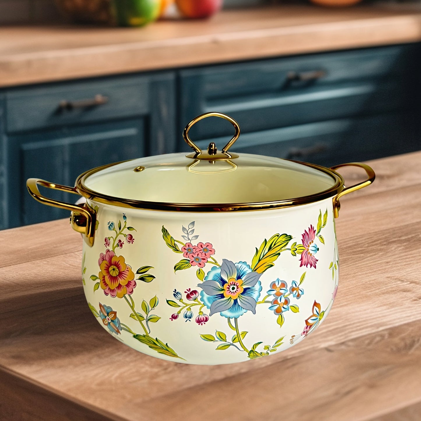 Dual-handled Enamel Soup Pot with Large Capacity - Non-Stick, Dishwasher Safe, Colorful Floral Design for Healthy Cooking in Phnom Penh, Fresh Small, Double Ears