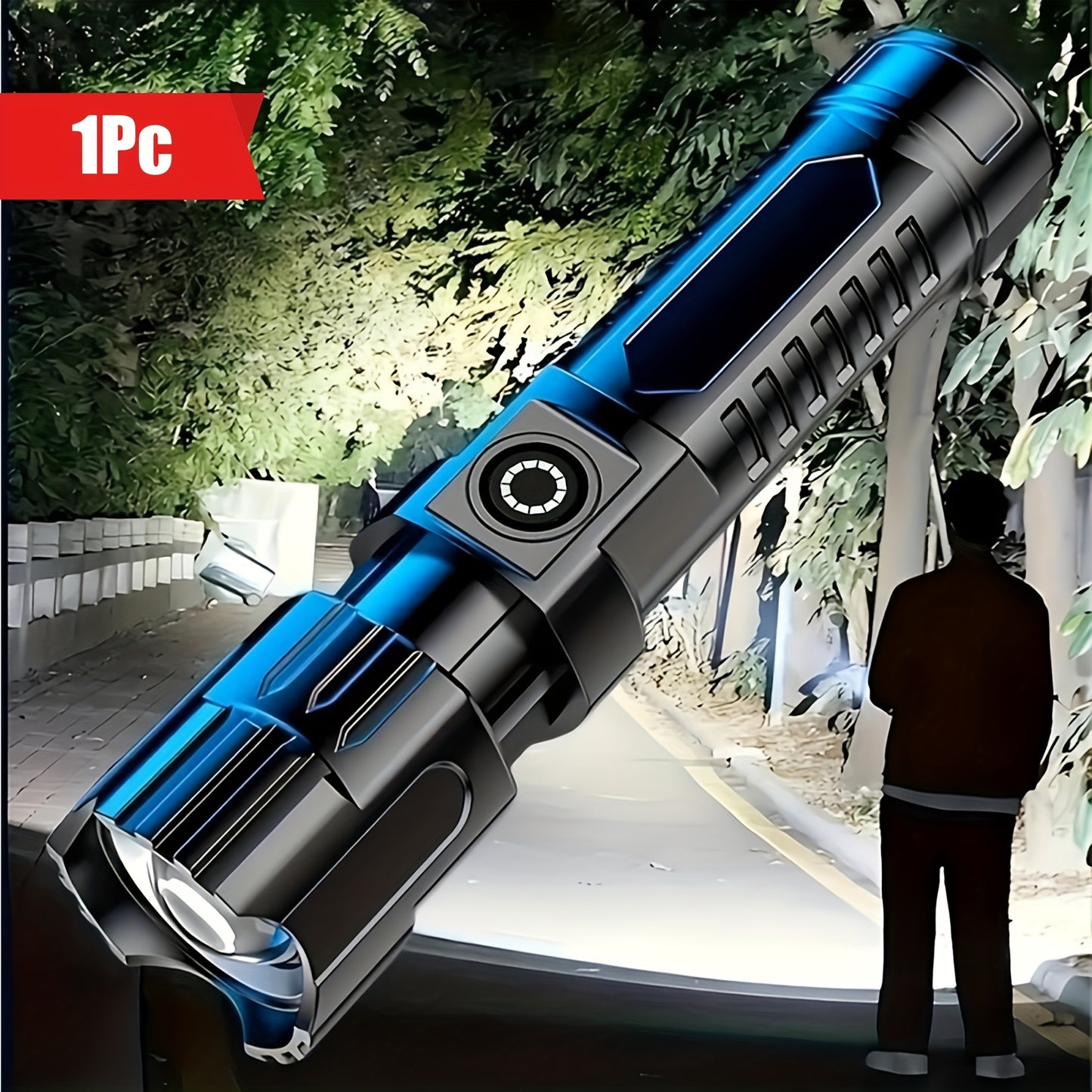 1pc USB-rechargeable handheld flashlight with wide zoom beam for outdoor, exploration, and work lighting.