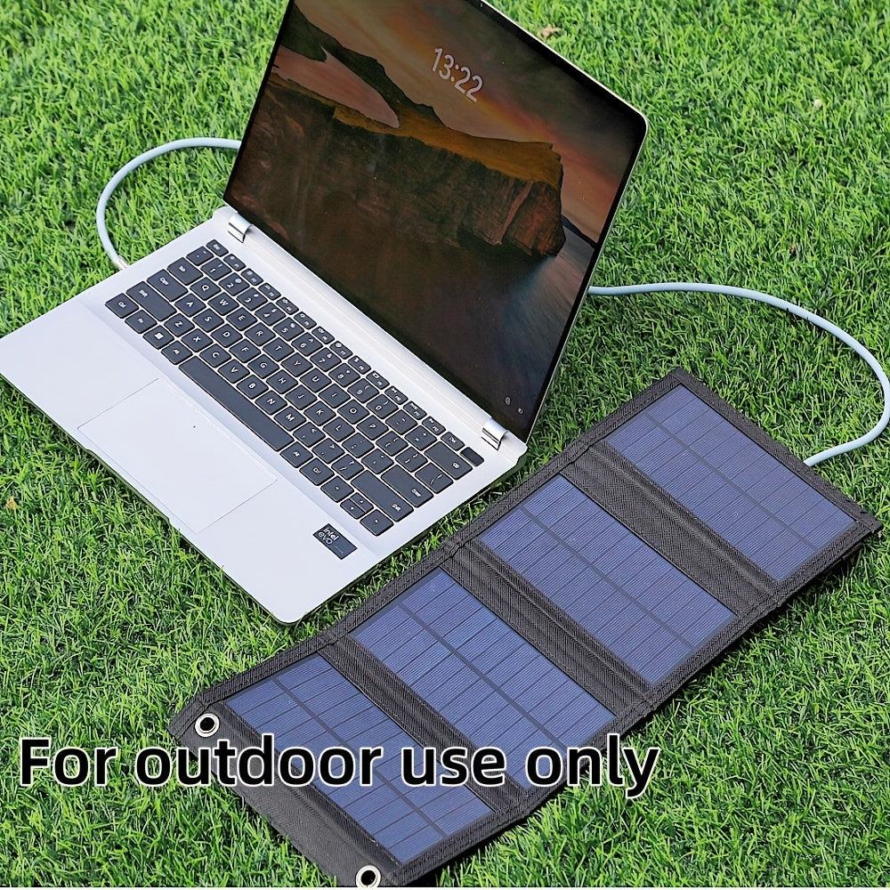 Portable 4-Fold Solar Panel with USB - Perfect for Outdoor Travel & Camping, Charges Devices, Foldable, Includes Battery Pack