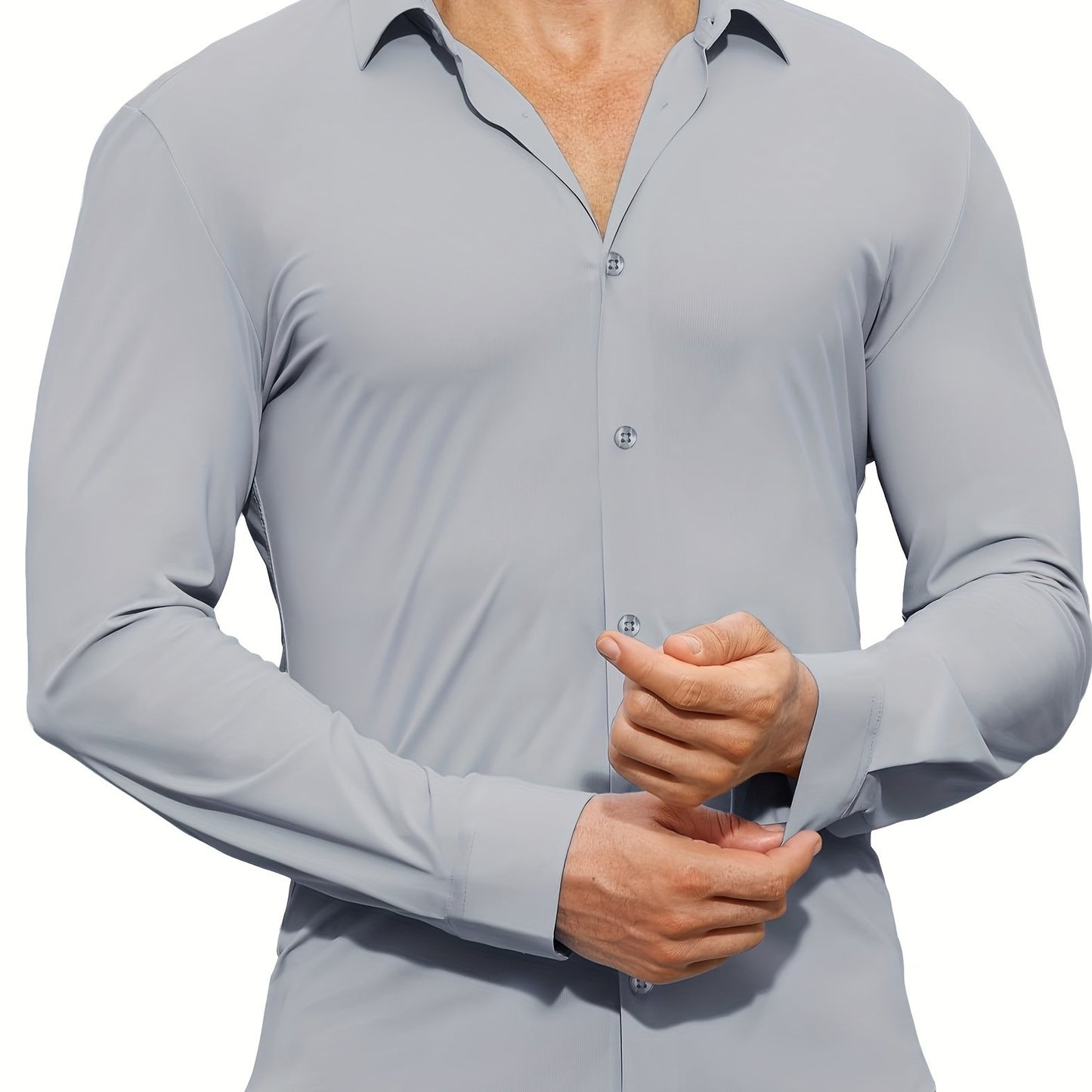 Men's Solid Color Long Sleeve Lapel Shirt, Perfect Casual Gift