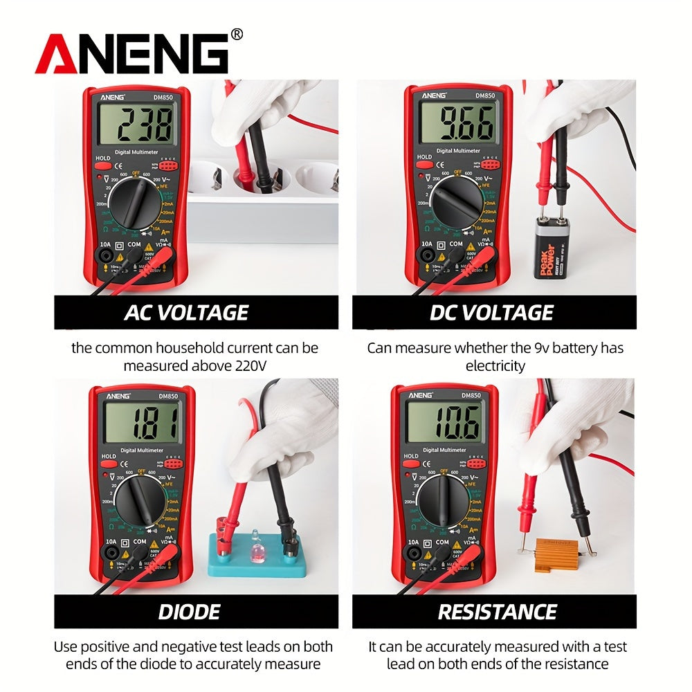 ANENG DM850 Digital Multimeter: Professional, Automatic, 1999 Counts, AC/DC Voltage Tester, Ohm Current Ammeter Detector.