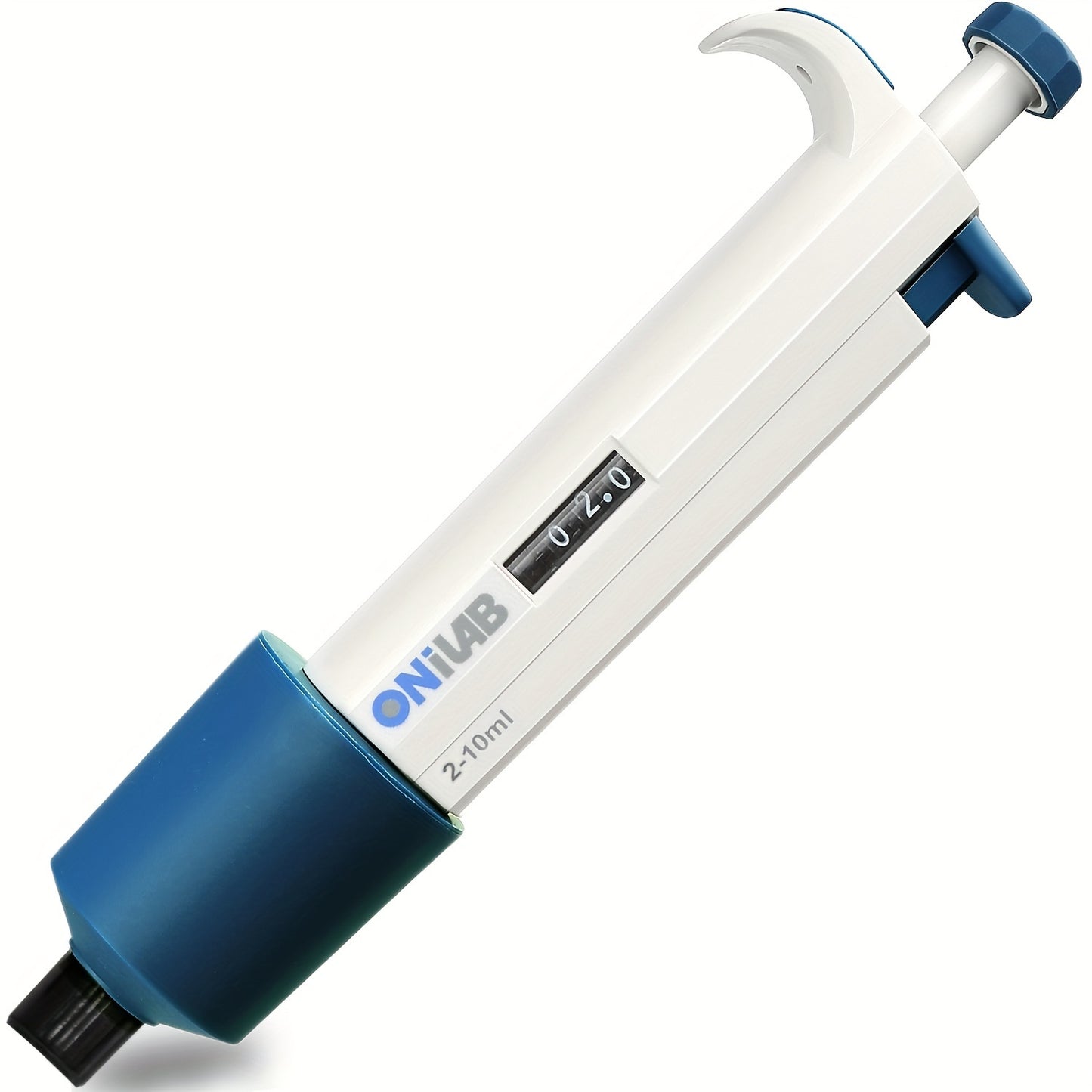 High-Precision ONiLAB Micropipette, adjustable 0.1ul-10ml, autoclavable, with ergonomic grip and storage holder.