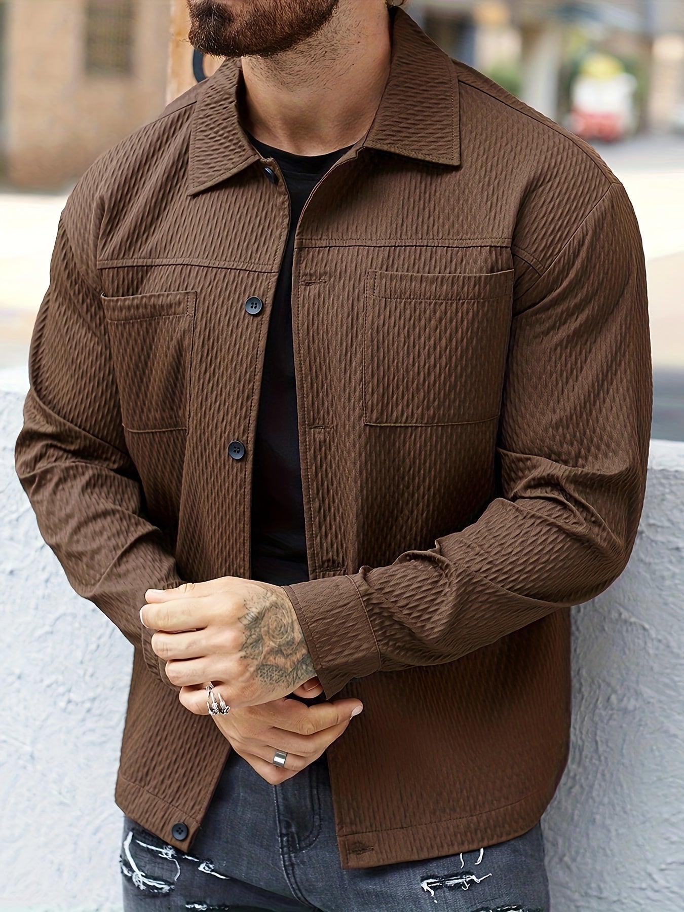 Textured long sleeve shirt for men, perfect for winter and fall, great as a casual gift.