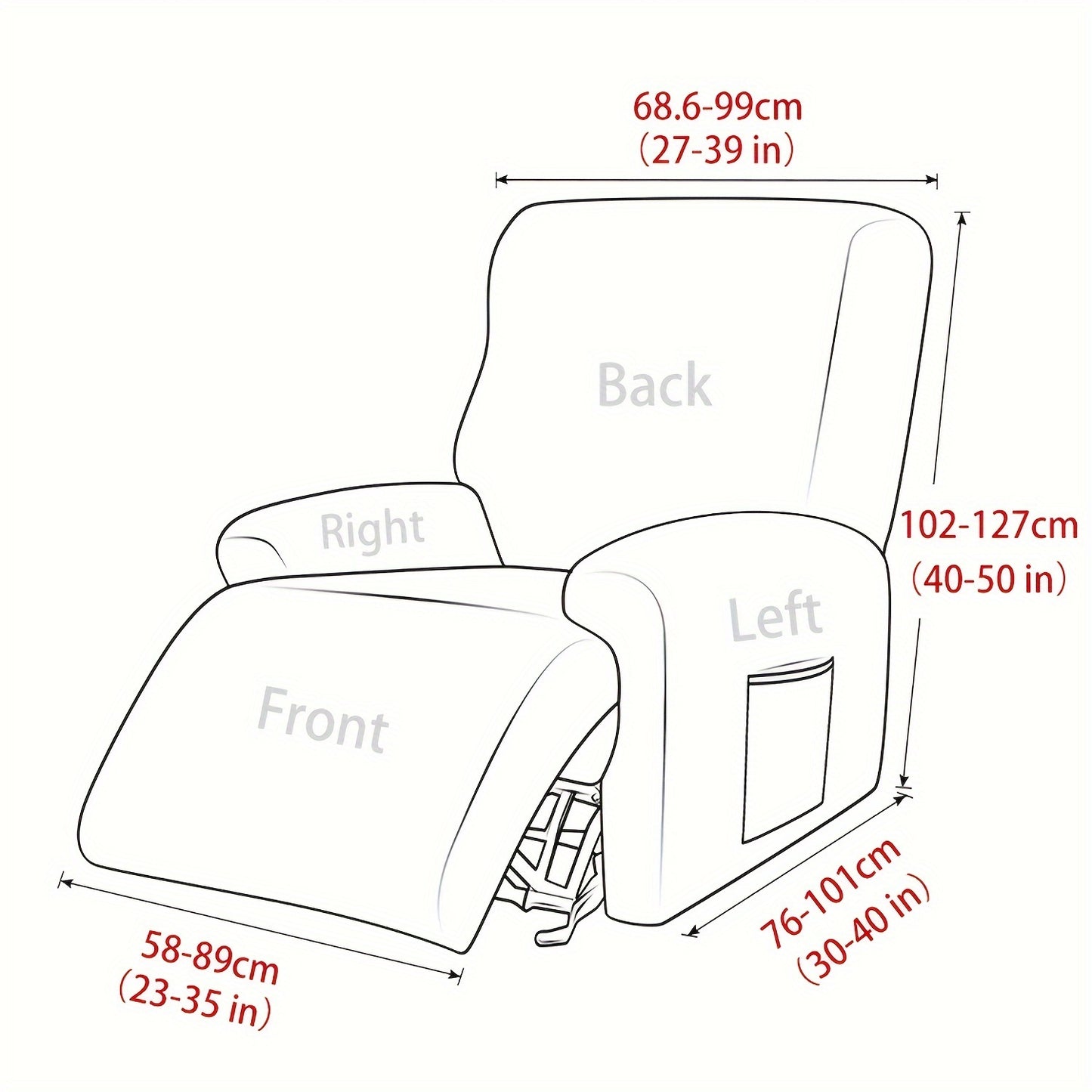 Waterproof, stretchable recliner chair covers set of 4. Suitable for all seasons with skin-friendly fabric. Machine washable.