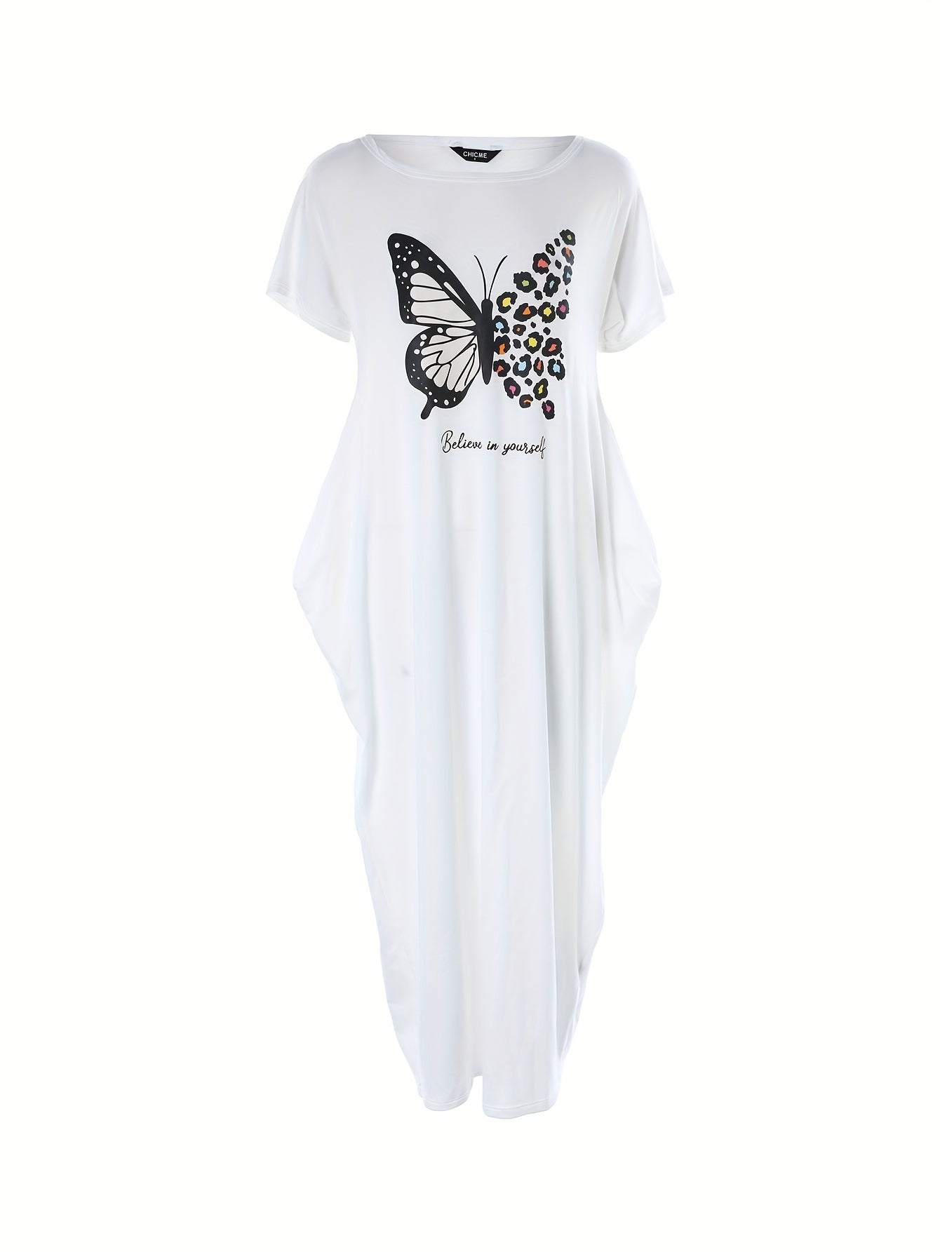 Butterfly print lounge dresses for women, crew neck short sleeve home dress, loungewear and dresses.